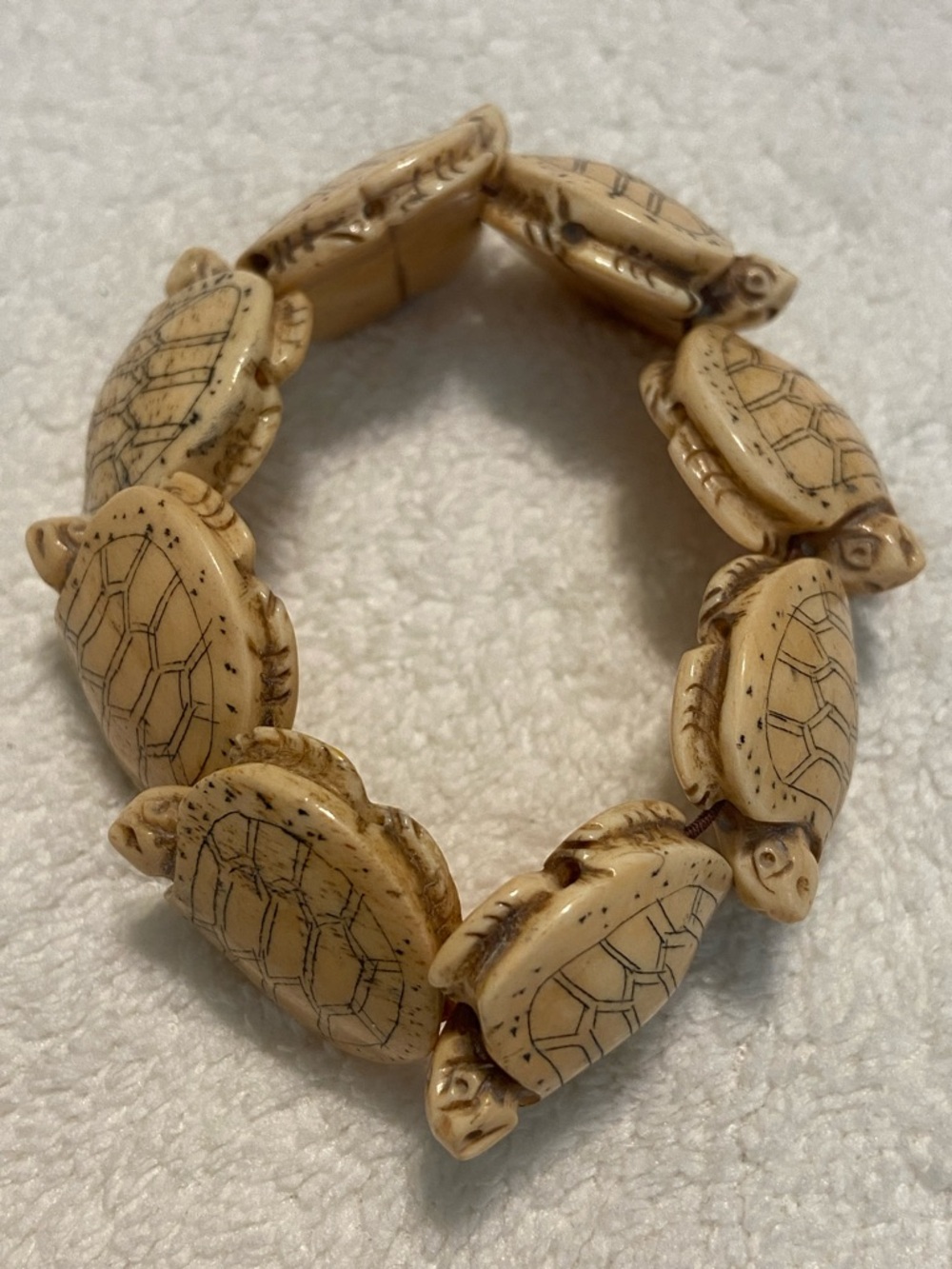 Vintage etched bone Turtle Stretch Bracelet
